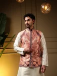 3DESIGNER SLUB SILK PLAIN MEN’S KURTA PAYJAMA WITH 3D WEAVING WORK KOTI PARTY WEAR WHOLESALE PRICE ETHNIC GARMENT (12)