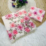 3DESIGNER TABBY ORGANZA FLORAL PRINTS WITH BEADS AND CUT DANA HANDWORK SAREE WITH UNSTITCHED BLOUSE PARTY WEAR WHOLESALE PRICE ETHNIC GARMENT (5)