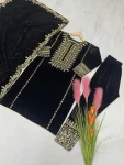 3DESIGNER VELVET EMBROIDERY SEQUENCE WORK TOP BOTTOM WITH DUPATTA FESTIVE WEAR WHOLESALE PRICE ETHNIC GARMENT (12)