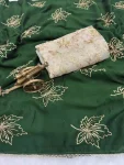 DESIGNER VICHITRA SILK SEQUENCE EMBROIDERY WITH READYMADE LACE BORDER WORK SAREE WITH UNSTITCHED BLOUSE GREEN