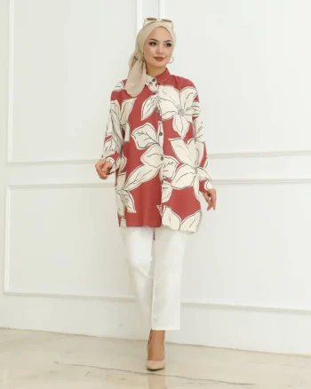 FANCY RAYON DIGITAL PRINT WORK TOP PENT WITH CAP ORANGE