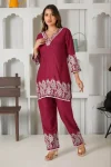 FANCY TESLA COTTON SLUB EMBROIDERY WORK CO-ORD SET MAROON