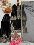 3FANCY VELVET EMBROIDERY 5 MM SEQUENCE WORK TOP PALAZZO WITH DUPATTA FESTIVE WEAR WHOLESALE PRICE ETHNIC GARMENT (8)