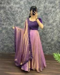 MODERN FENDY EMBROIDERY SEQUENCE WORK GOWN WITH DUPATTA PURPLE