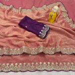 3MODERN FENDY SATIN EMBROIDERY SEQUENCE WORK BORDER WITH BUTTI WORK SAREE WITH STITCHED BLOUSE WEDDING WEAR WHOLESALE PRICE ETHNIC GARMENT (13)