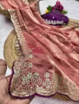 3MODERN FENDY SATIN EMBROIDERY SEQUENCE WORK BORDER WITH BUTTI WORK SAREE WITH STITCHED BLOUSE WEDDING WEAR WHOLESALE PRICE ETHNIC GARMENT (13)