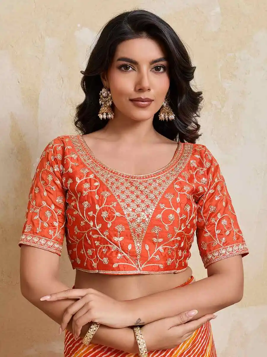 3MODERN GEORGETTE LAHERIYA BANDHEJ PRINT WITH LACE BORDER WORK SAREE WITH UNSTITCHED BLOUSE PARTY WEAR WHOLESALE PRICE ETHNIC GARMENT (3)