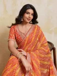 3MODERN GEORGETTE LAHERIYA BANDHEJ PRINT WITH LACE BORDER WORK SAREE WITH UNSTITCHED BLOUSE PARTY WEAR WHOLESALE PRICE ETHNIC GARMENT (2)