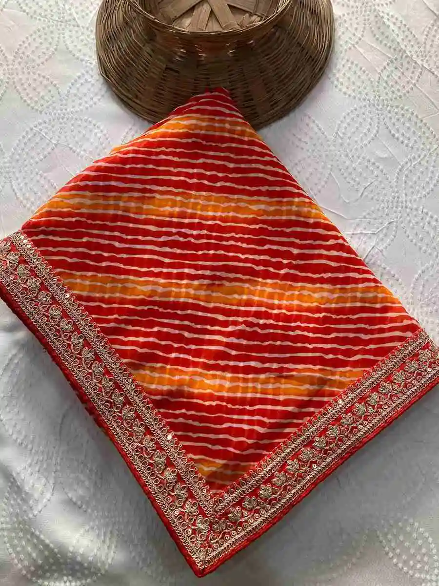 3MODERN GEORGETTE LAHERIYA BANDHEJ PRINT WITH LACE BORDER WORK SAREE WITH UNSTITCHED BLOUSE PARTY WEAR WHOLESALE PRICE ETHNIC GARMENT (6)