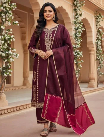 MODERN GMY SILK EMBROIDERY 5 MM SEQUENCE WORK TOP PALAZZO WITH DUPATTA WINE