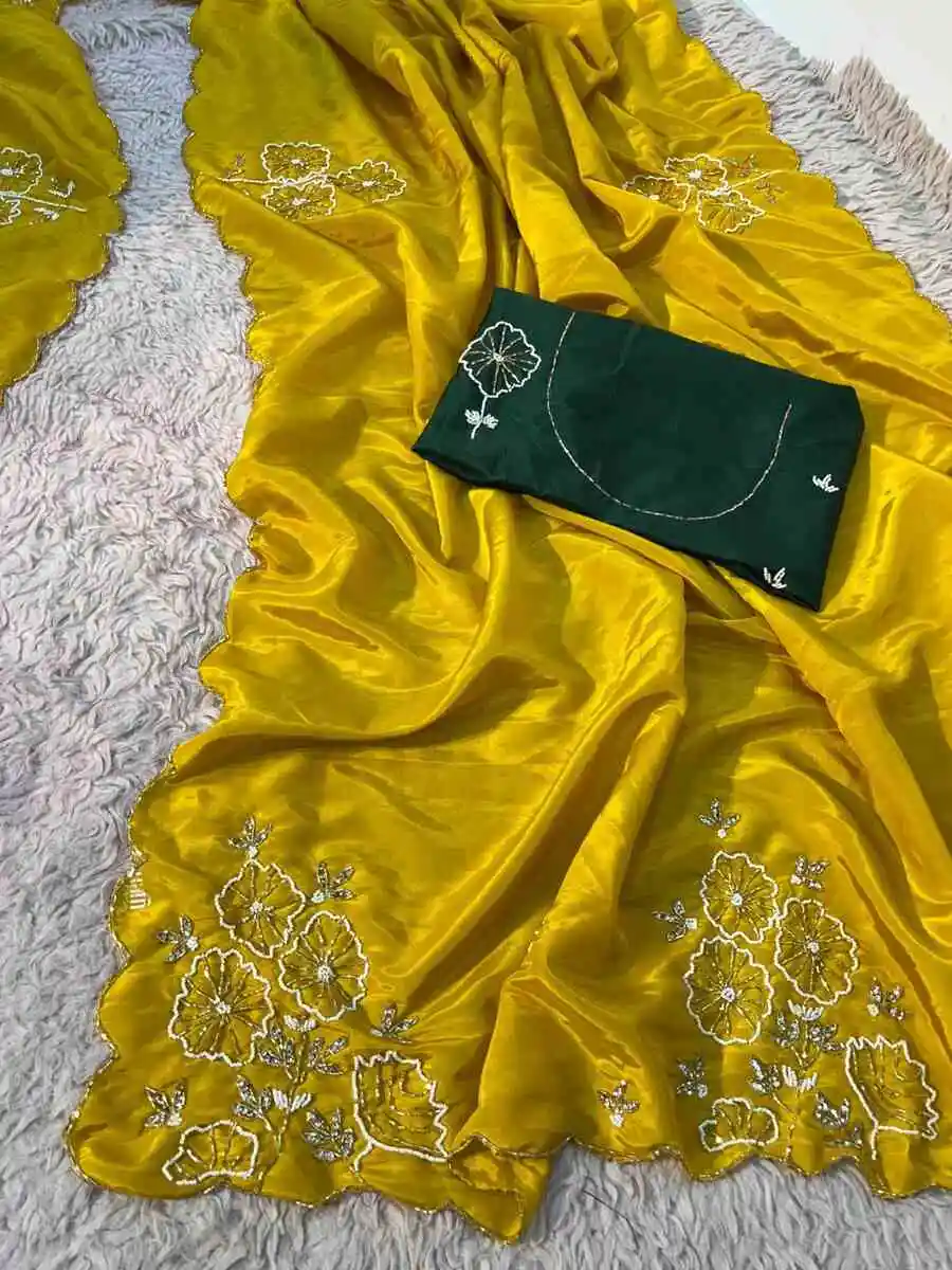 3MODERN SILK HANDWORK CUT DANA WITH ZARKAN DIAMOND CUT WORK BORDER WORK SAREE WITH UNSTITCHED BLOUSE PARTY WEAR WHOLESALE PRICE ETHNIC GARMENT (16)