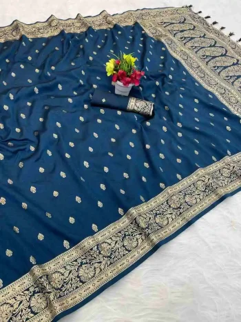 NEW ARRIVAL BANARASI SILK ZARI WOVEN WORK SAREE WITH UNSTITCHED BLOUSE TEAL