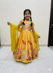 NEW ARRIVAL CHINON SILK POSITION PRINT FOIL WORK KID'S GOWN WITH DUPATTA YELLOW