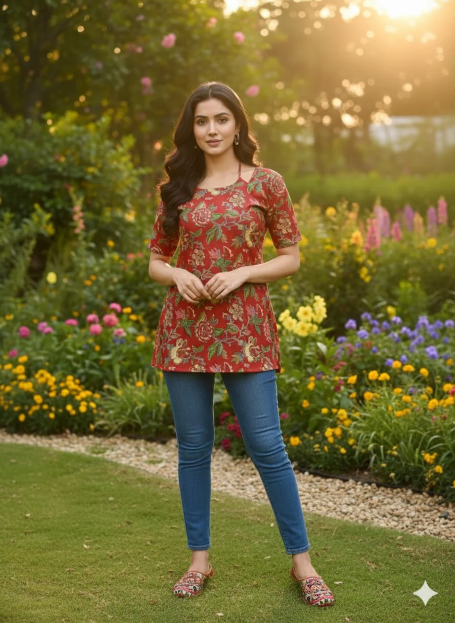 3NEW ARRIVAL COTTON FLORAL PRINT WORK ONLY TOP DAILY WEAR WHOLESALE PRICE ETHNIC GARMENT (15)