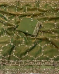 3NEW ARRIVAL MOSS SILK SEQUENCE EMBROIDERY WORK WITH CUT BORDER WORK SAREE WITH UNSTITCHED BLOUSE WEDDING WEAR WHOLESALE PRICE ETHNIC GARMENT (9)
