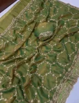 NEW ARRIVAL MOSS SILK SEQUENCE EMBROIDERY WORK WITH CUT BORDER WORK SAREE WITH UNSTITCHED BLOUSE PISTA