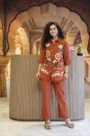 RICH LOOK COTTON EMBROIDERY WORK CO-ORD SET ORANGE
