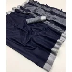RICH LOOK LINEN COTTON PLAIN WITH EXTRA ZALAR WORK SAREE WITH UNSTITCHED BLOUSE NAVY BLUE