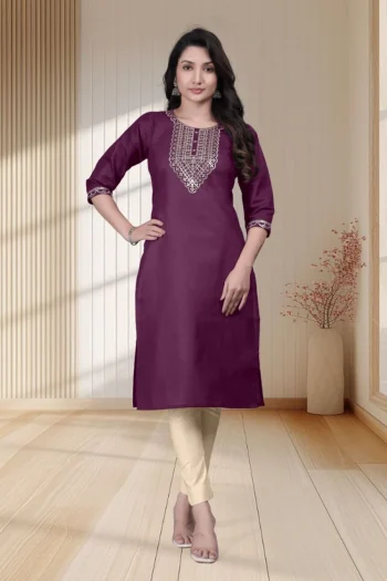 RICH LOOK TESLA COTTON EMBROIDERY WORK ONLY KURTI PURPLE