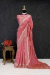RICH LOOK VICHITRA SILK SEQUENCE THREAD EMBROIEDRY WORK SAREE WITH UNSTITCHED BLOUSE BABY PINK
