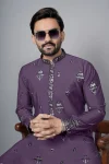 4DESIGNER CHANDERI SILK EMBROIDERY SEQUENCE WORK MEN’S KURTA PAYJAMA FESTIVE WEAR WHOLESALE PRICE ETHNIC GARMENT (2)