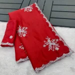 4DESIGNER CHINON WHITE SILVER ZARI EMBROIDERY WORK SAREE WITH UNSTITCHED BLOUSE WEDDING WEAR WHOLESALE PRICE ETHNIC GARMENT (9)