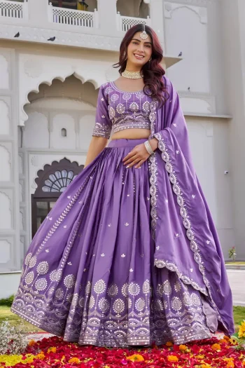 DESIGNER CREPE SILK EMBROIDERY SEQUENCE WORK LEHENGA CHOLI WITH DUPATTA PURPLE