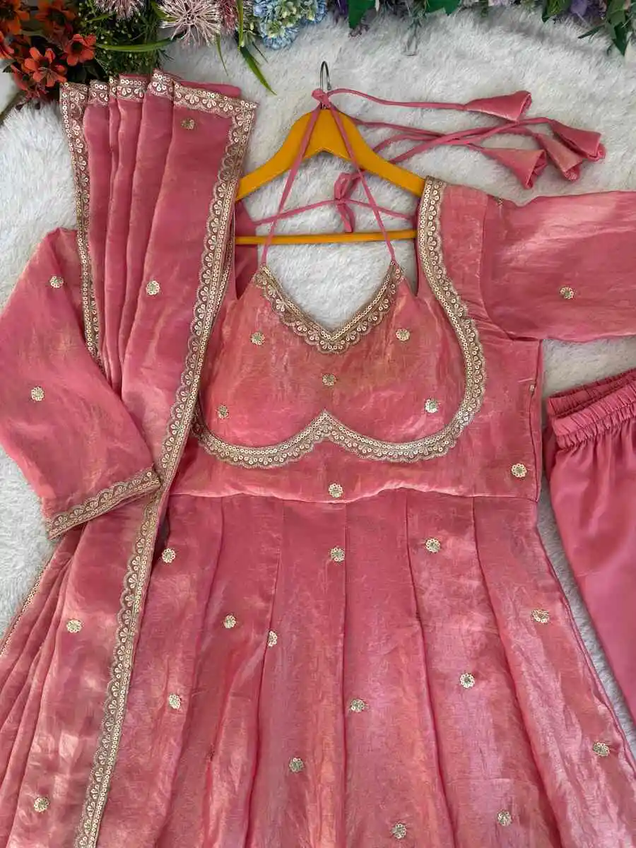 4DESIGNER FENDY SATIN RAMBO SEQUENCE EMBROIDERY WORK GOWN BOTTOM WITH DUPATTA WEDDING WEAR WHOLESALE PRICE ETHNIC GARMENT (12)