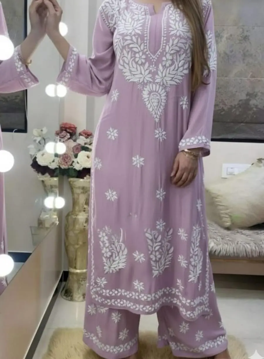 4DESIGNER RAYON COTTON EMBROIDERY WORK KURTI PALAZZO SET DAILY WEAR WHOLESALE PRICE ETHNIC GARMENT (1)