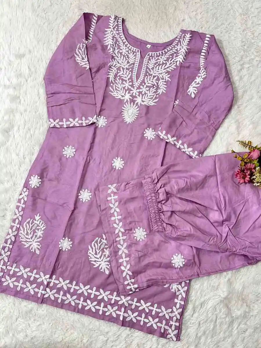 4DESIGNER RAYON COTTON EMBROIDERY WORK KURTI PALAZZO SET DAILY WEAR WHOLESALE PRICE ETHNIC GARMENT (3)