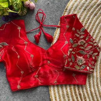 DESIGNER ZC MULTI SEQUENCE WORK STITCHED BLOUSE RED