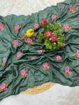 FANCY MANIPURI SILK MULTI THREAD EMBROIDERY WORK WITH CUTWORK SAREE WITH UNSTITCHED BLOUSE GREEN