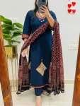 4FANCY RAYON SLUB APPLIQUE WORK TOP BOTTOM WITH DUPATTA FESTIVE WEAR WHOLESALE PRICE ETHNIC GARMENT (15)