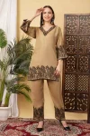 FANCY TESLA COTTON SLUB EMBROIDERY WORK CO-ORD SET CREAM