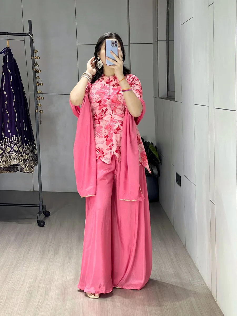 4MODERN CHINON PRINT WITH POSITIONED EMBROIDERY WORK TOP PALAZZO WITH DUPATTA FESTIVE WEAR WHOLESALE PRICE ETHNIC GARMENT (7)