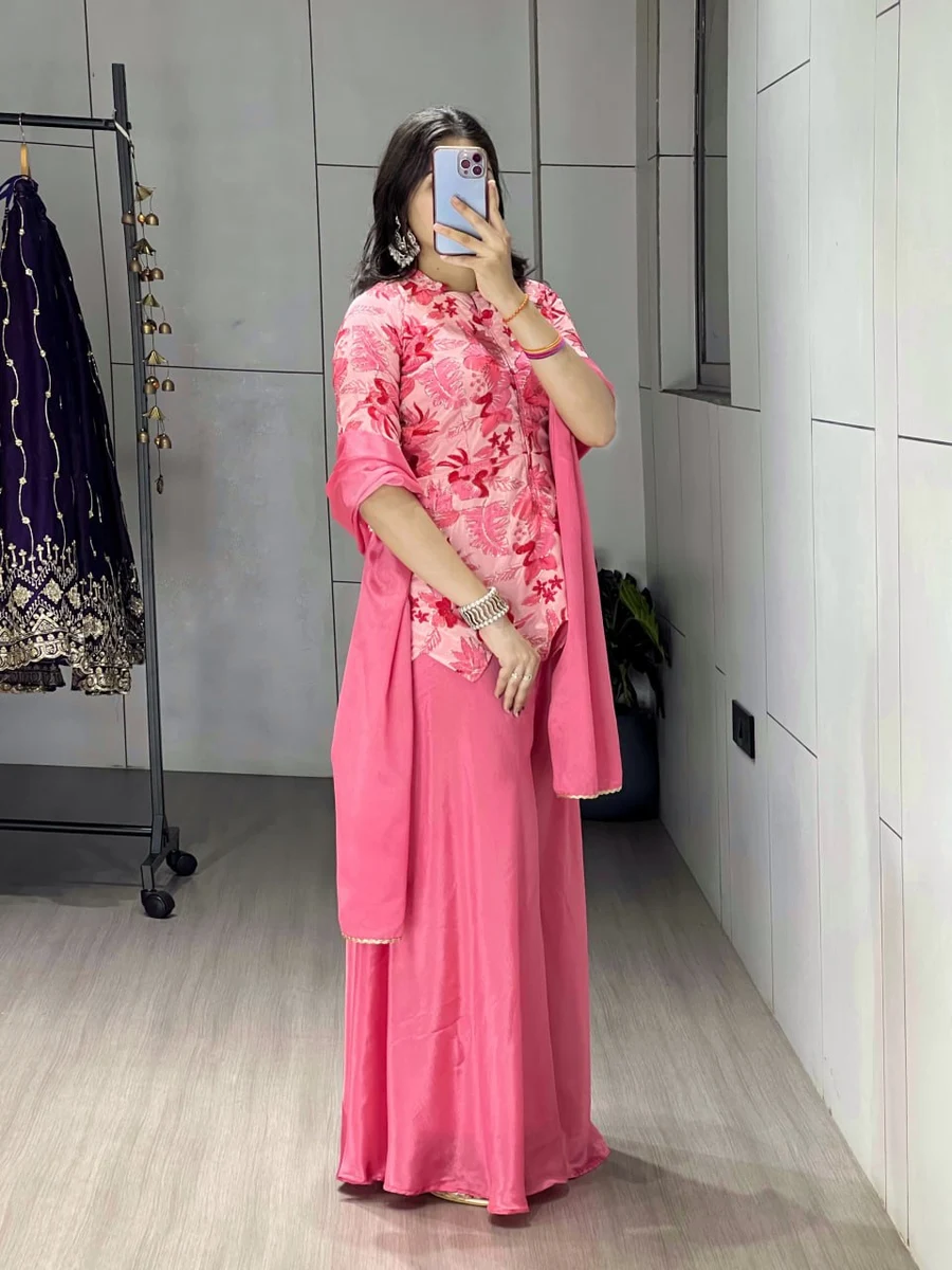 4MODERN CHINON PRINT WITH POSITIONED EMBROIDERY WORK TOP PALAZZO WITH DUPATTA FESTIVE WEAR WHOLESALE PRICE ETHNIC GARMENT (9)