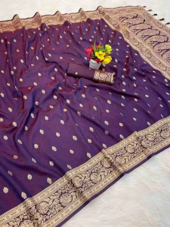 NEW ARRIVAL BANARASI SILK ZARI WOVEN WORK SAREE WITH UNSTITCHED BLOUSE WINE