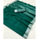 RICH LOOK LINEN COTTON PLAIN WITH EXTRA ZALAR WORK SAREE WITH UNSTITCHED BLOUSE GREEN