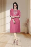 RICH LOOK TESLA COTTON EMBROIDERY WORK ONLY KURTI BABY PINK