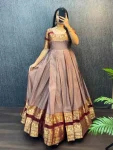 4TRADITIONAL NARYANPET SILK BORDER WORK GOWN WITH NET DUPATTA FESTIVE WEAR WHOLESALE PRICE ETHNIC GARMENT (34)