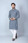 DESIGNER CHANDERI SILK EMBROIDERY SEQUENCE WORK MEN'S KURTA PAYJAMA GREY