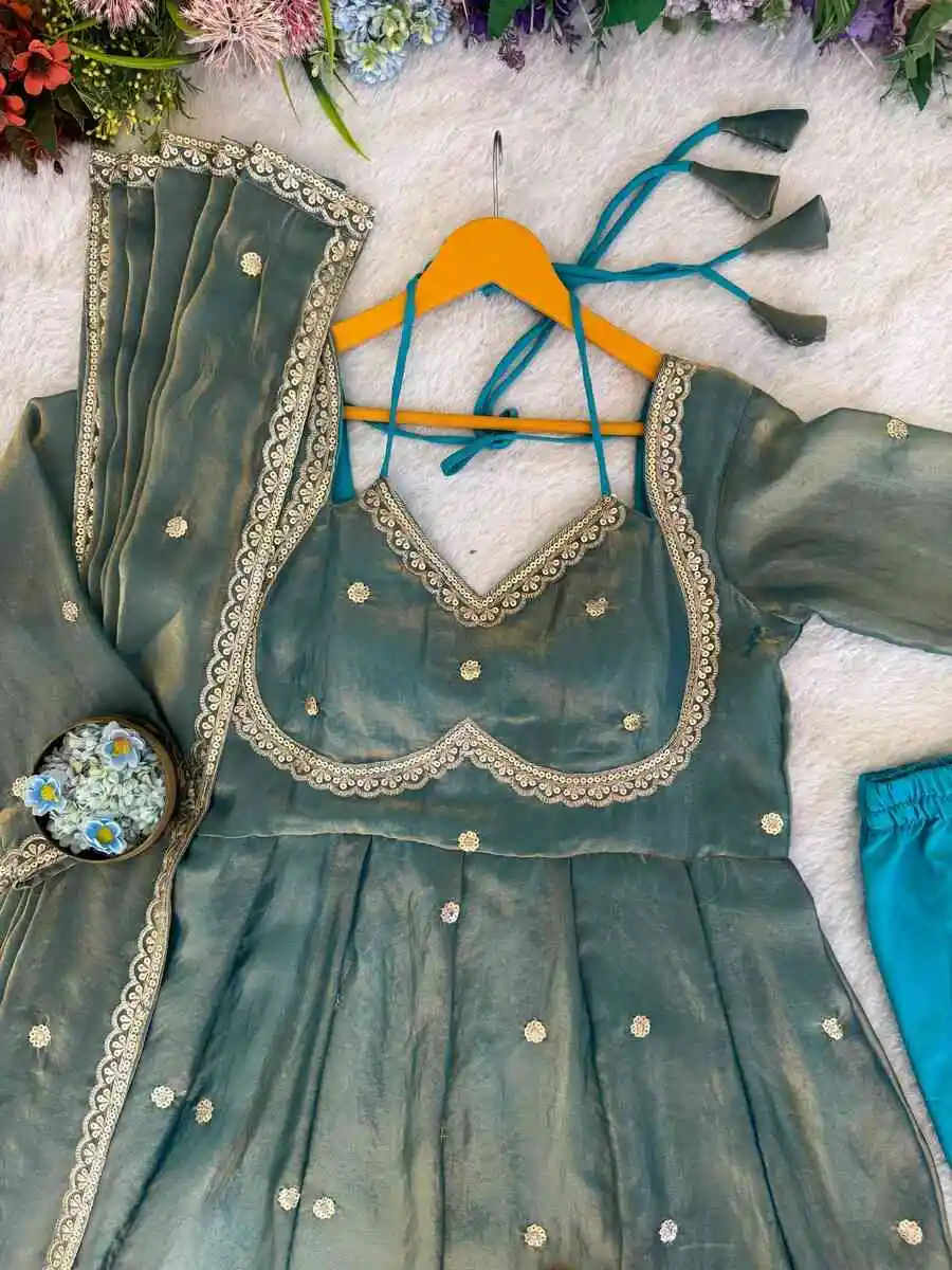 5DESIGNER FENDY SATIN RAMBO SEQUENCE EMBROIDERY WORK GOWN BOTTOM WITH DUPATTA WEDDING WEAR WHOLESALE PRICE ETHNIC GARMENT (20)