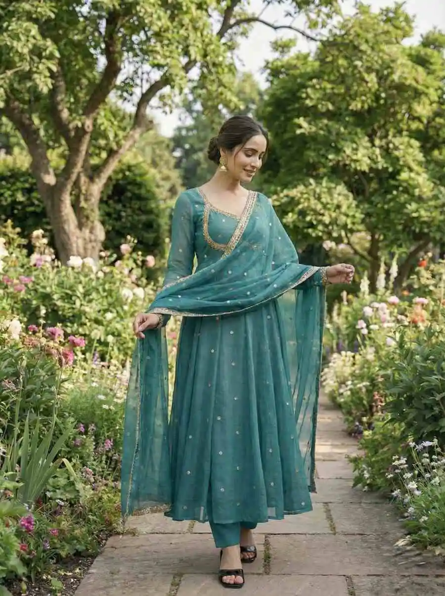 5DESIGNER FENDY SATIN RAMBO SEQUENCE EMBROIDERY WORK GOWN BOTTOM WITH DUPATTA WEDDING WEAR WHOLESALE PRICE ETHNIC GARMENT (22)