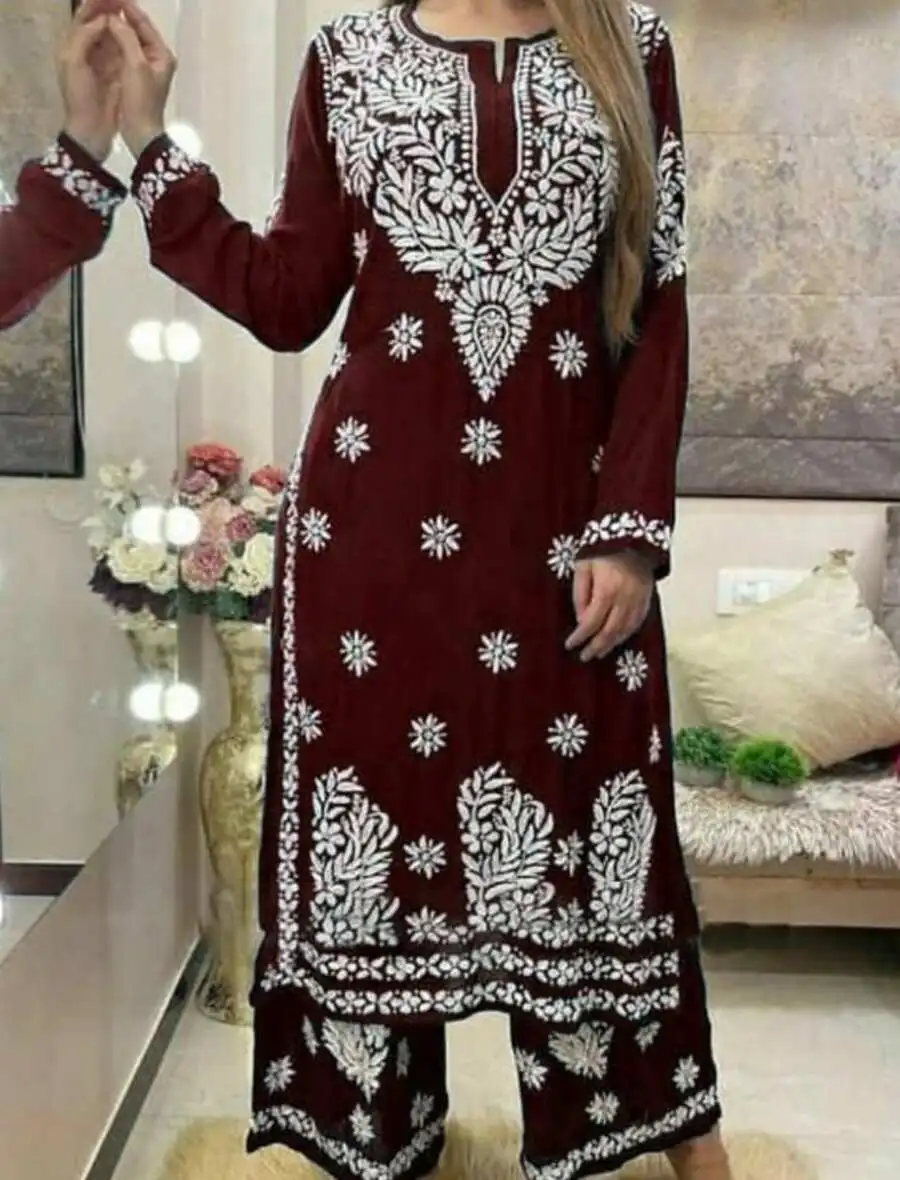 5DESIGNER RAYON COTTON EMBROIDERY WORK KURTI PALAZZO SET DAILY WEAR WHOLESALE PRICE ETHNIC GARMENT (6)