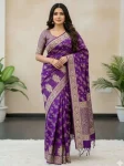 FANCY DOLA SILK ZARI & MEENAKARI WOVEN PALLU WITH BORDER WORK SAREE WITH UNSTITCHED BLOUSE PURPLE