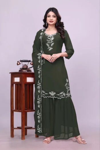 FANCY GEORGETTE SEQUENCE EMBROIDERY WORK TOP SHARARA WITH DUPATTA MEHNDI