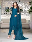 FANCY NET EMBROIDERY WORK TOP BOTTOM WITH DUPATTA TEAL