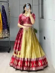5MODERN KANCHIPURAM SILK ZARI WEAVING WITH CONTRAST BORDER AND SILVER-GOLDEN ZARI WORK LEHENGA CHOLI WITH DUPATTA FESTIVE WEAR WHOLESALE PRICE ETHNIC GARMENT (2).webp