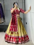 5MODERN KANCHIPURAM SILK ZARI WEAVING WITH CONTRAST BORDER AND SILVER-GOLDEN ZARI WORK LEHENGA CHOLI WITH DUPATTA FESTIVE WEAR WHOLESALE PRICE ETHNIC GARMENT (2).webp
