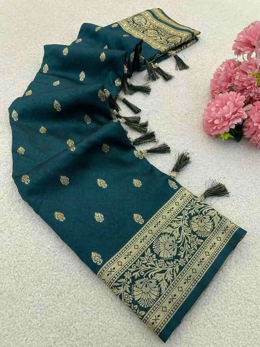 5NEW ARRIVAL BANARASI SILK ZARI WOVEN WORK SAREE WITH UNSTITCHED BLOUSE FESTIVE WEAR WHOLESALE PRICE ETHNIC GARMENT (6)
